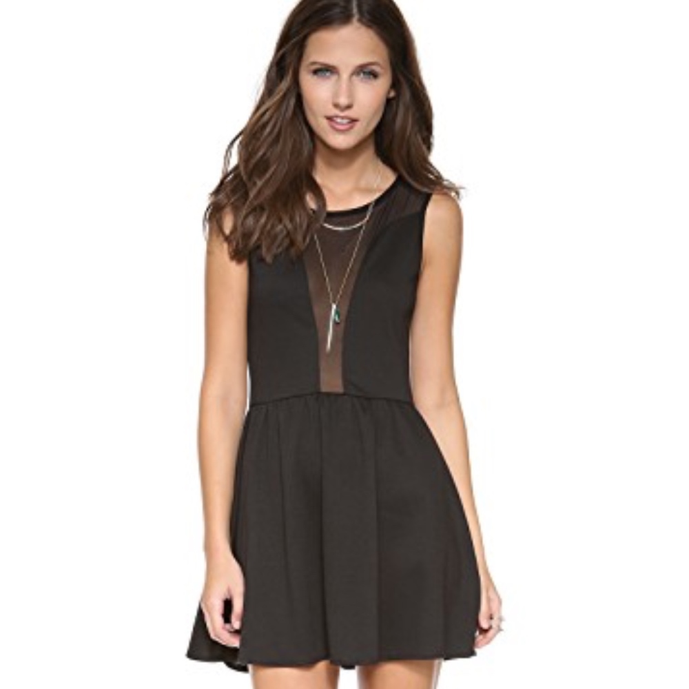 Black mesh V neck dress